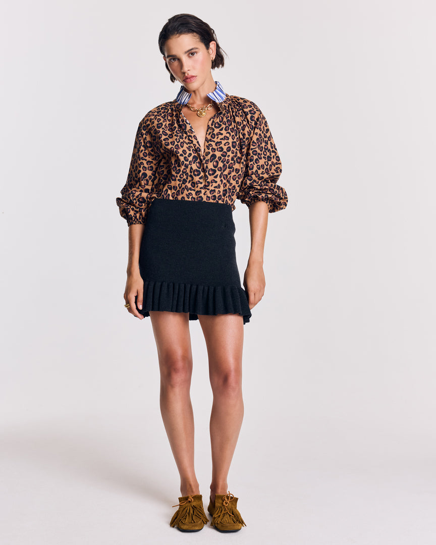 Blouse Camille léopard et rayures bleu