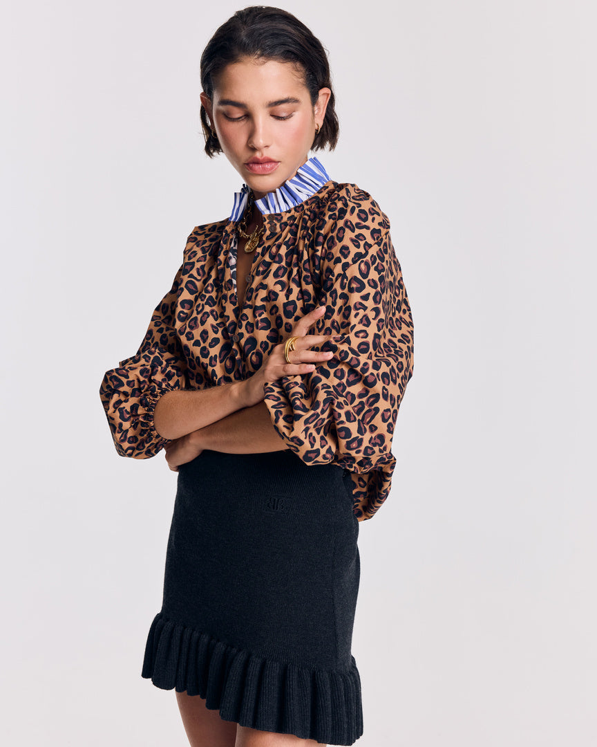 Blouse Camille léopard et rayures bleu