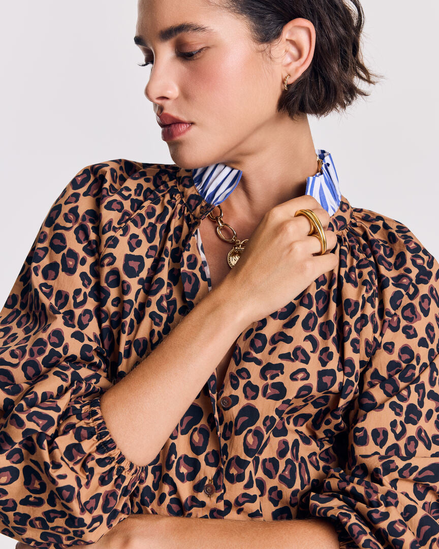 Blouse Camille léopard et rayures bleu