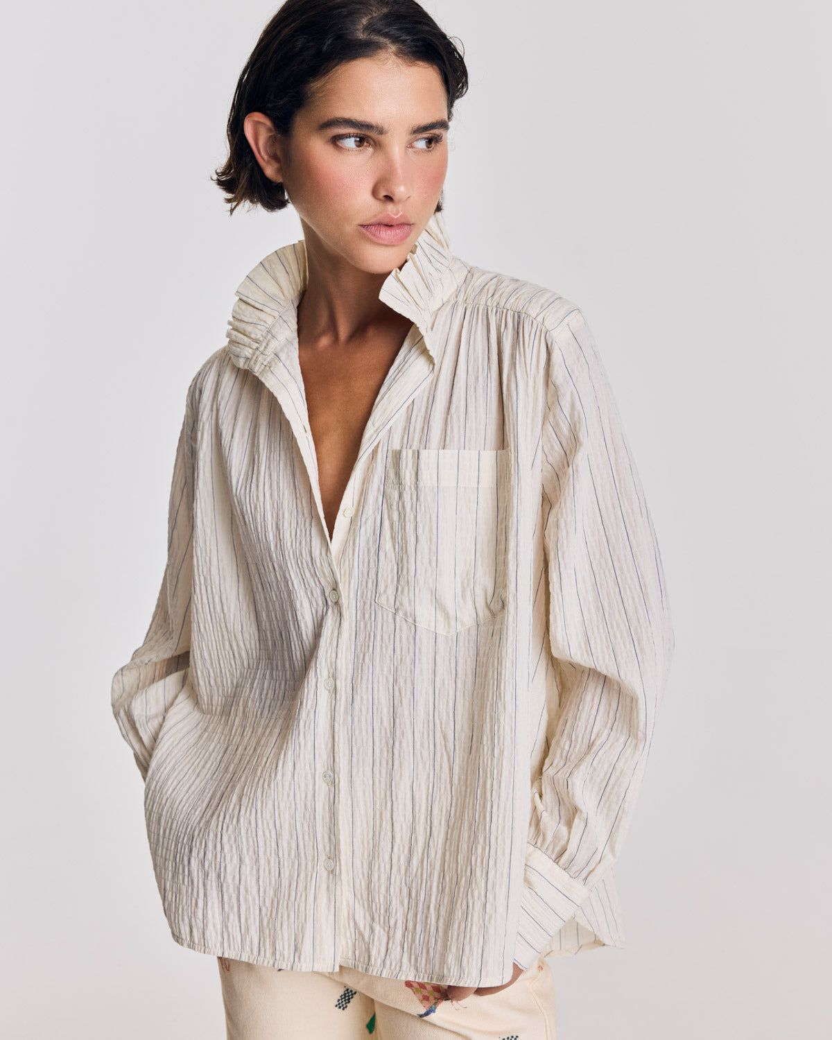 Chemise Léonor rayures écru et marine
