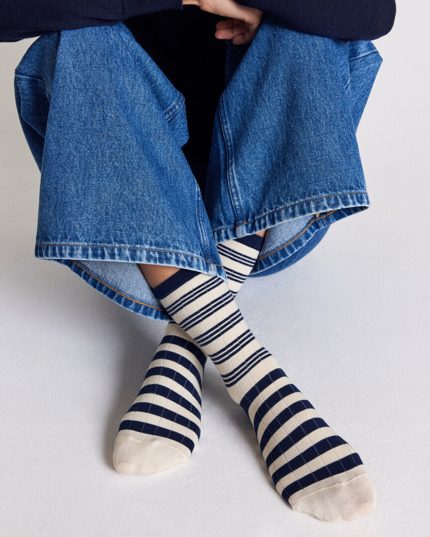 Chaussettes Ella rayure marine et écru