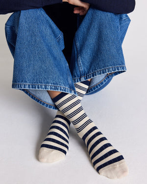 Ella navy and ecru striped socks