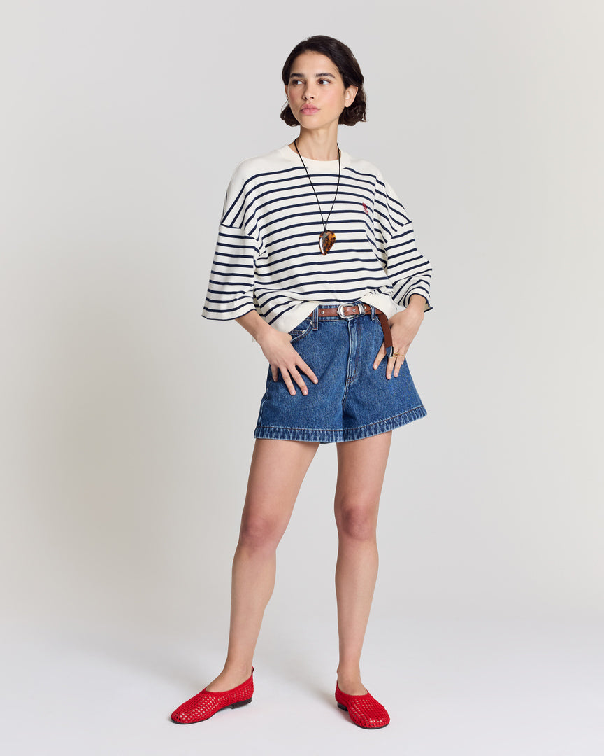 Tee Shirt Lucien rayures bleu marine et blanc