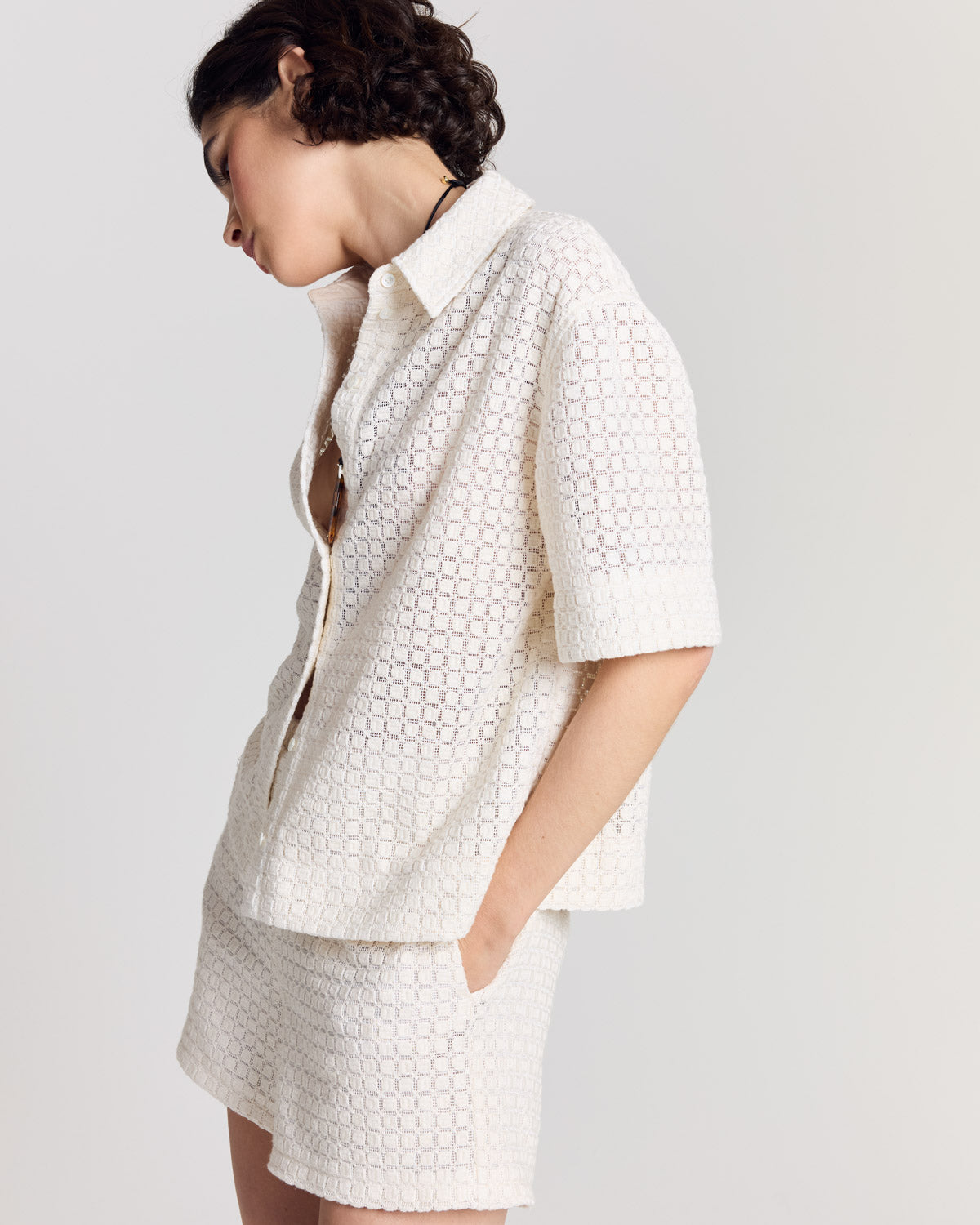 Chemisette Wyatt guipure lace checks ecru