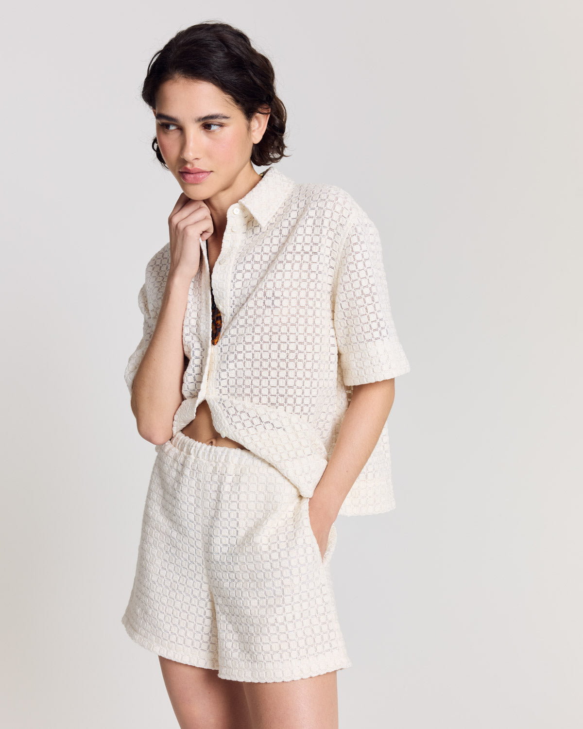 Short Flora checkered guipure ecru