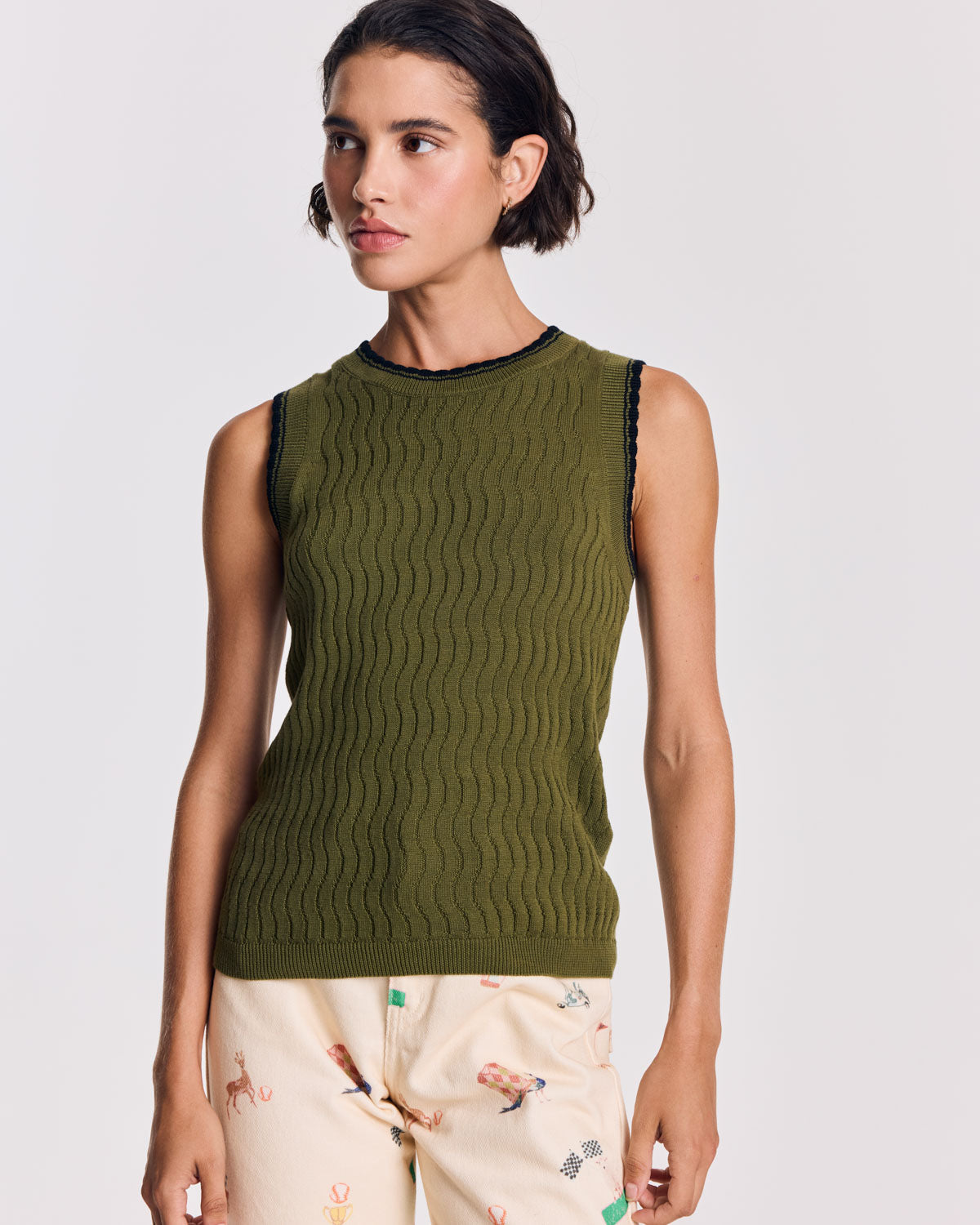 Kahny olive and black top