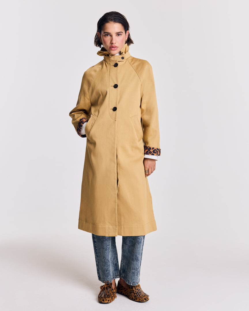 Alma beige and coffee leopard trench coat