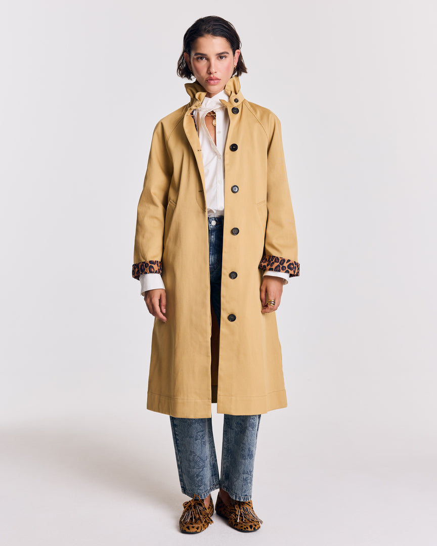 Alma beige and coffee leopard trench coat