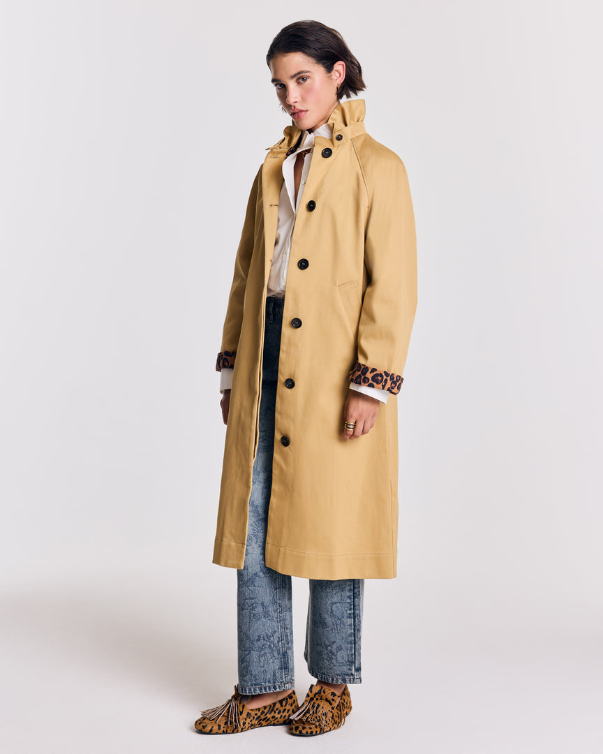 Alma beige and coffee leopard trench coat
