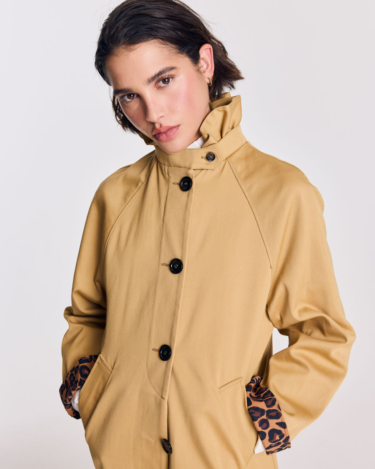 Alma beige and coffee leopard trench coat