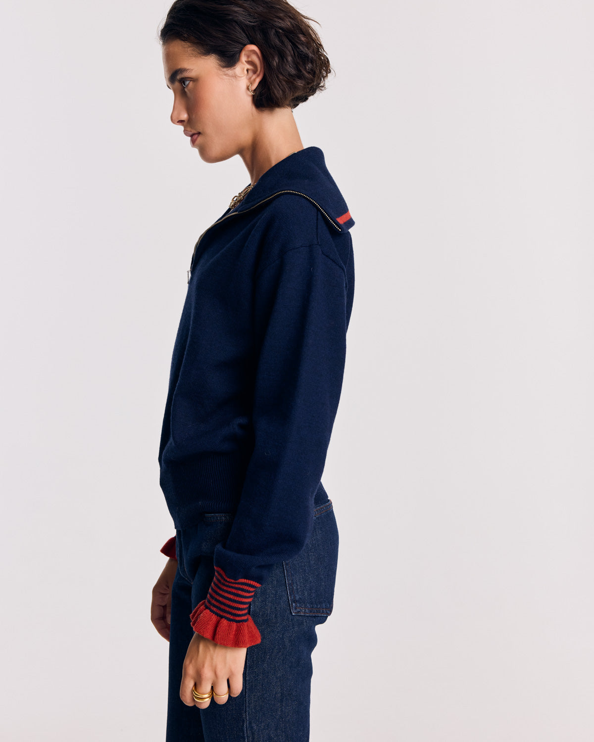 Pull Lila marine et rouille