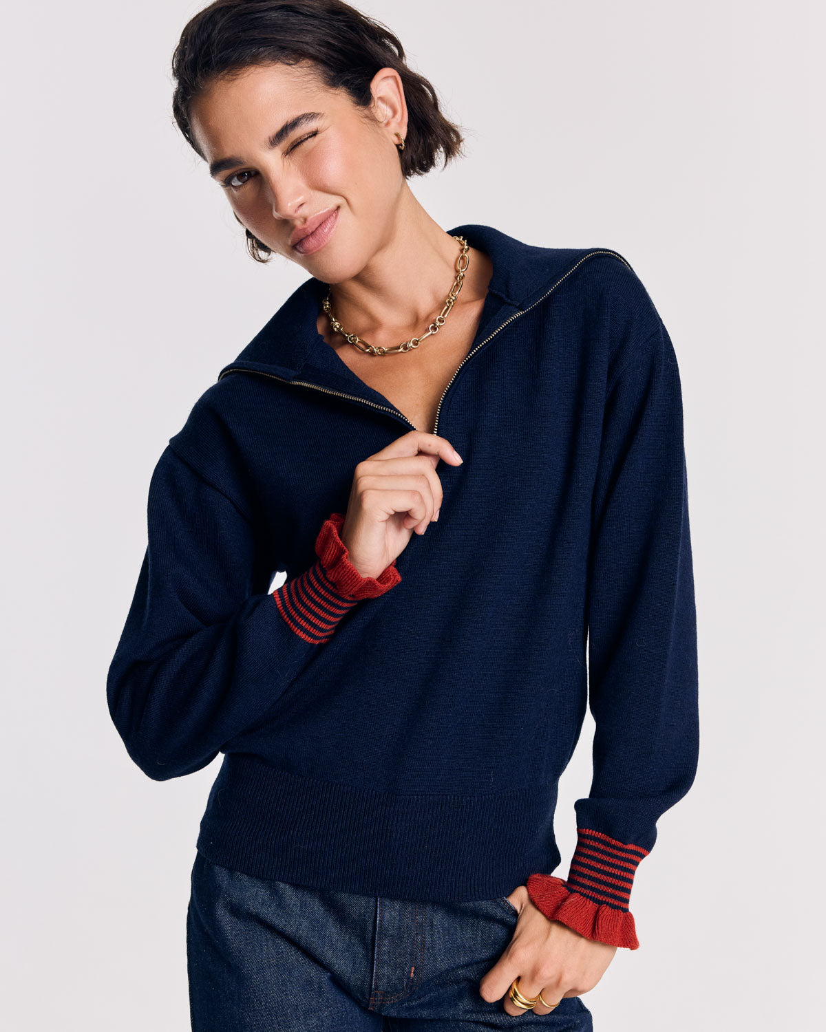 Pull Lila marine et rouille