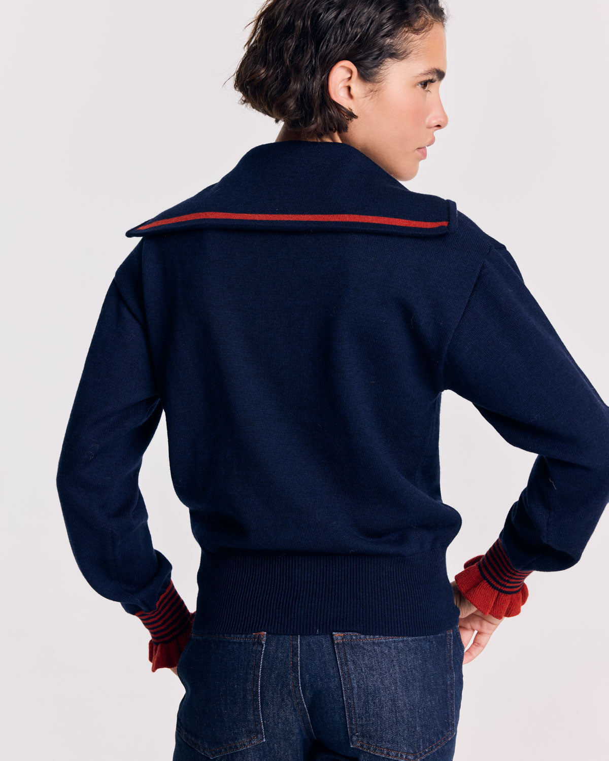 Pull Lila marine et rouille