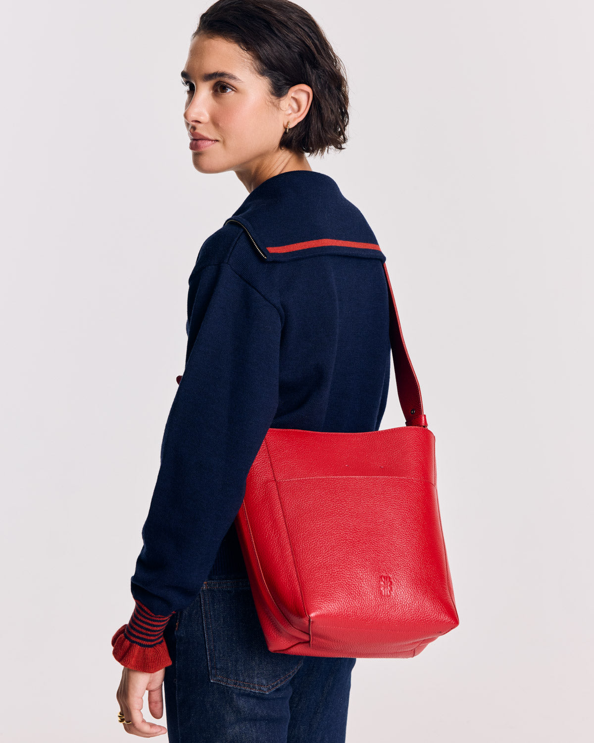 Sac Sasha grainé rouge intérieur chocolat