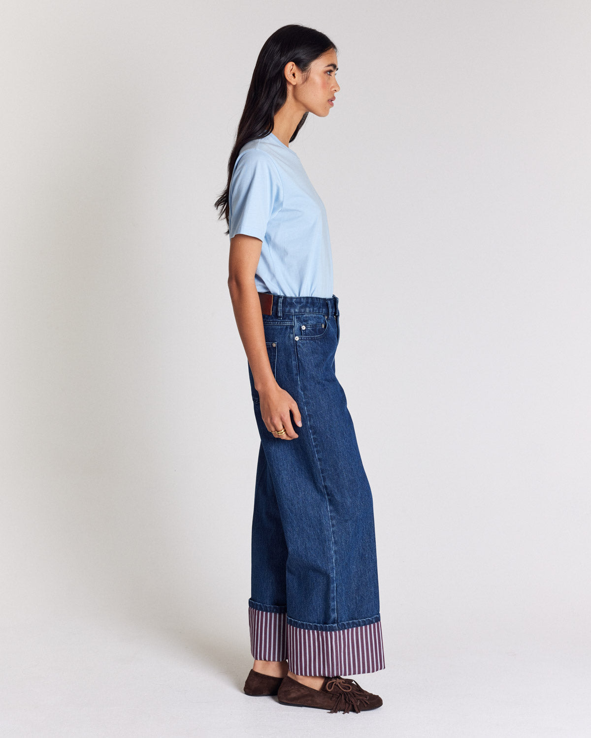 Jean Aymeric indigo blue with plum stripes
