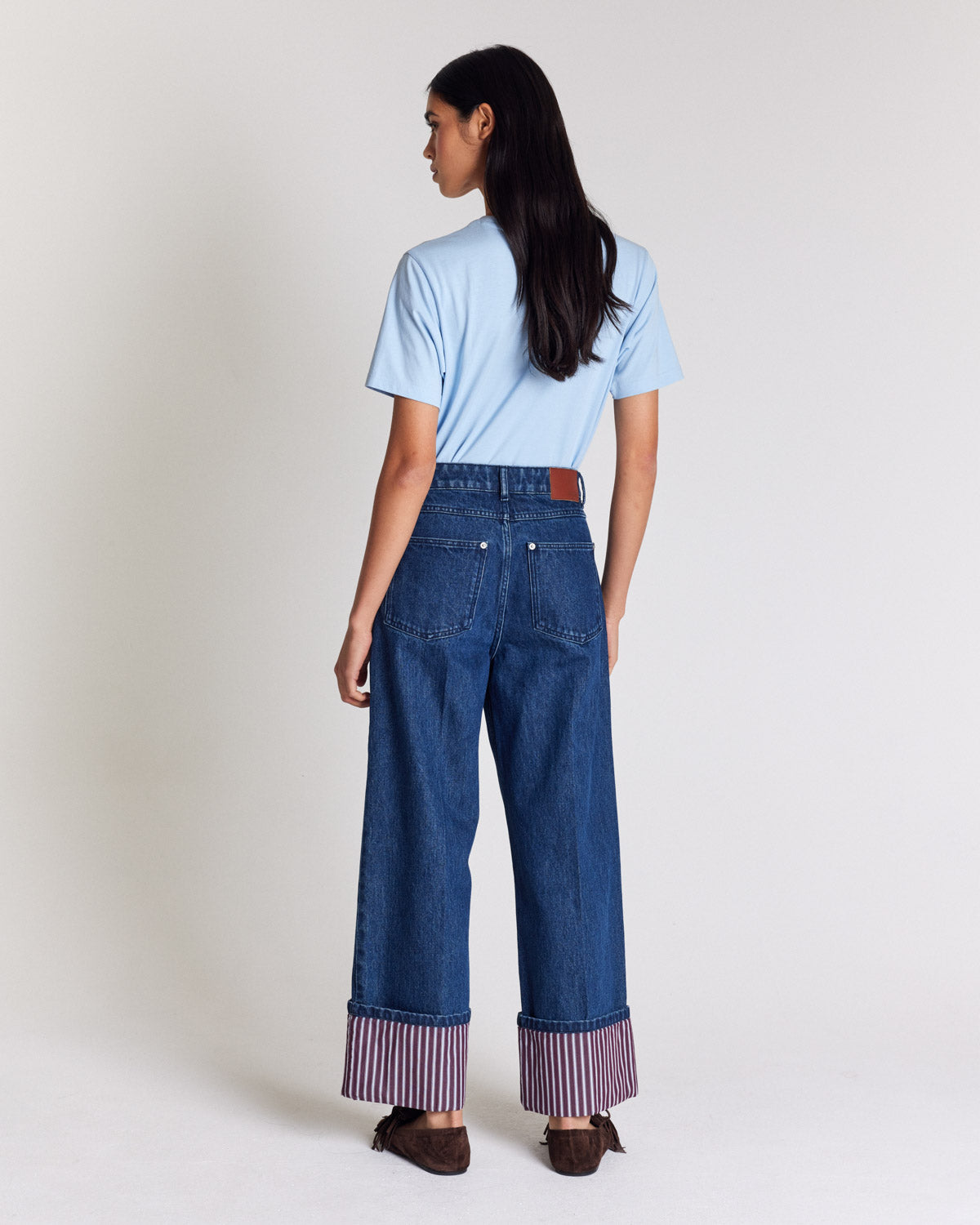 Jean Aymeric indigo blue with plum stripes