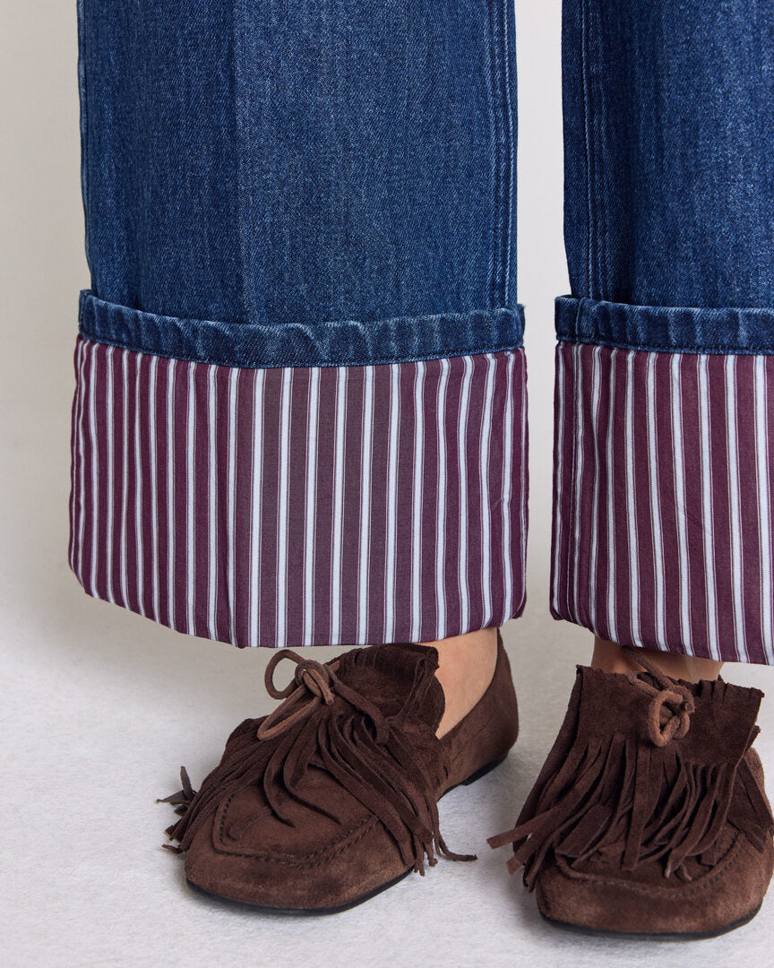 Jean Aymeric indigo blue with plum stripes