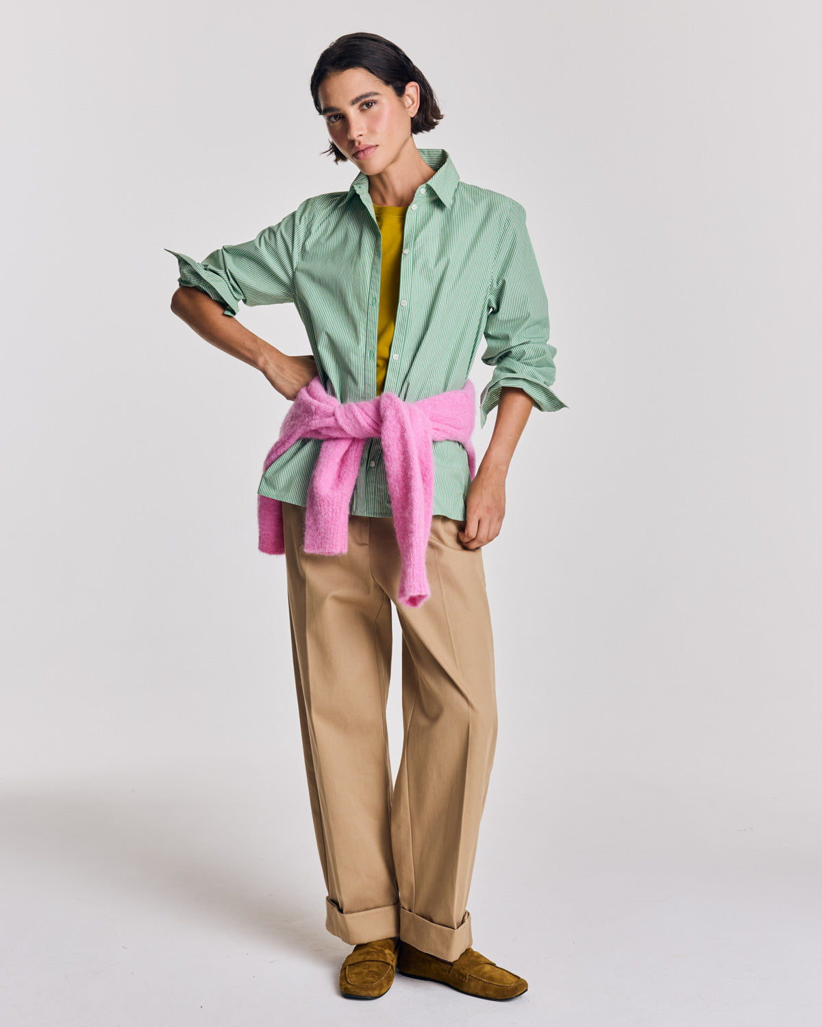 Green and ecru striped Liseron shirt