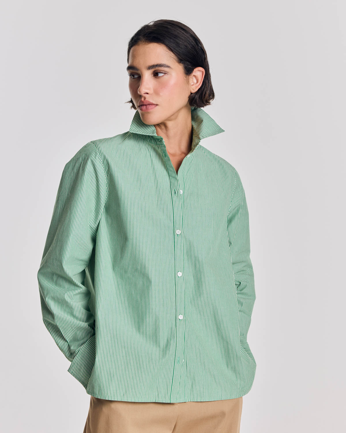 Green and ecru striped Liseron shirt