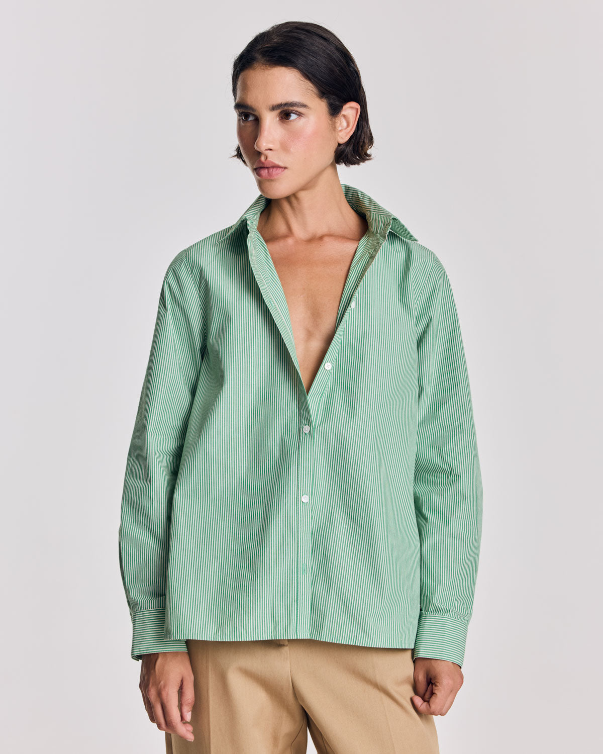 Green and ecru striped Liseron shirt