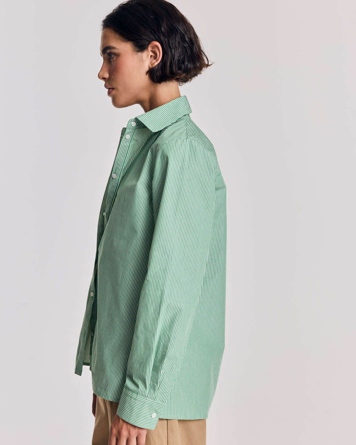 Green and ecru striped Liseron shirt