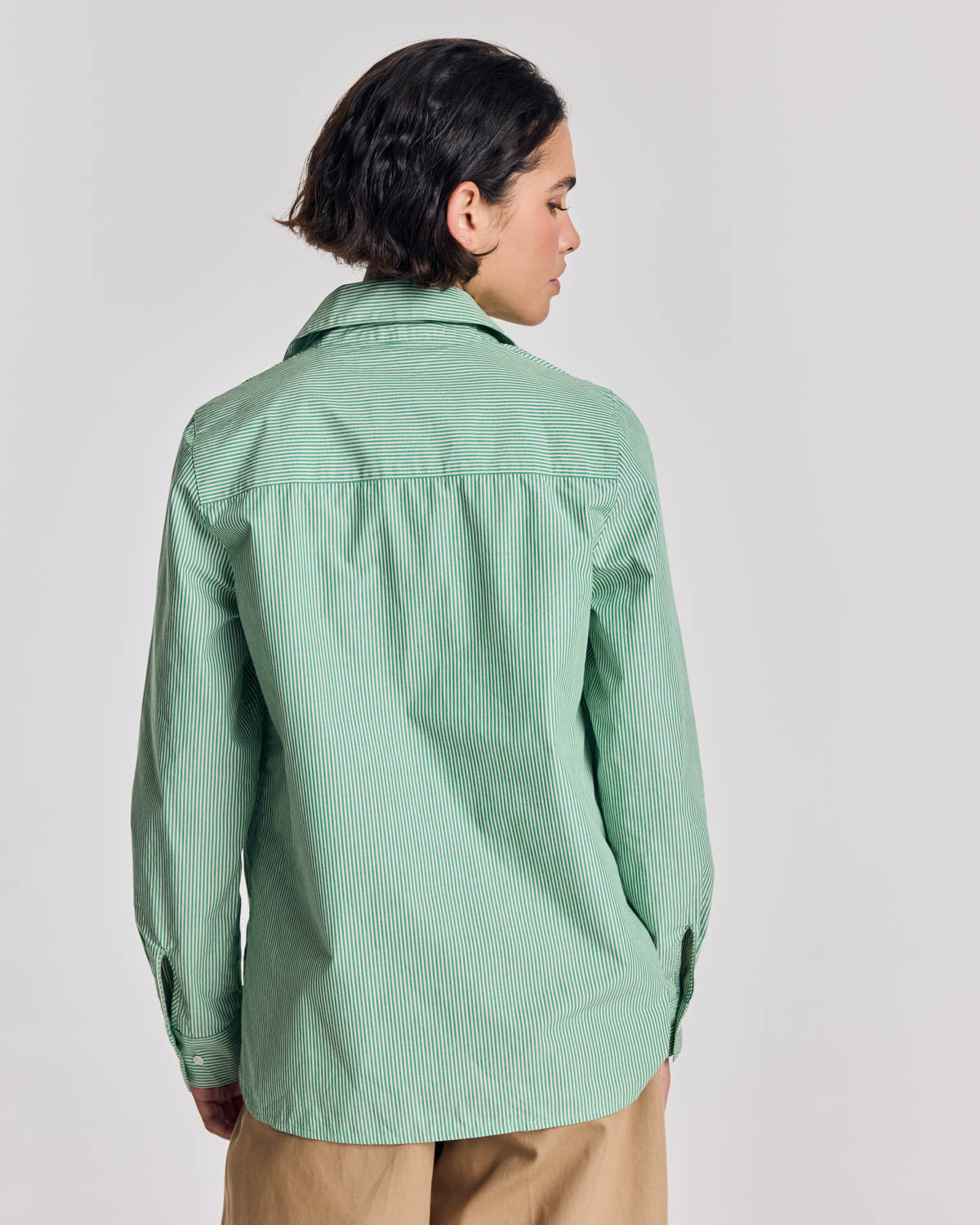 Green and ecru striped Liseron shirt