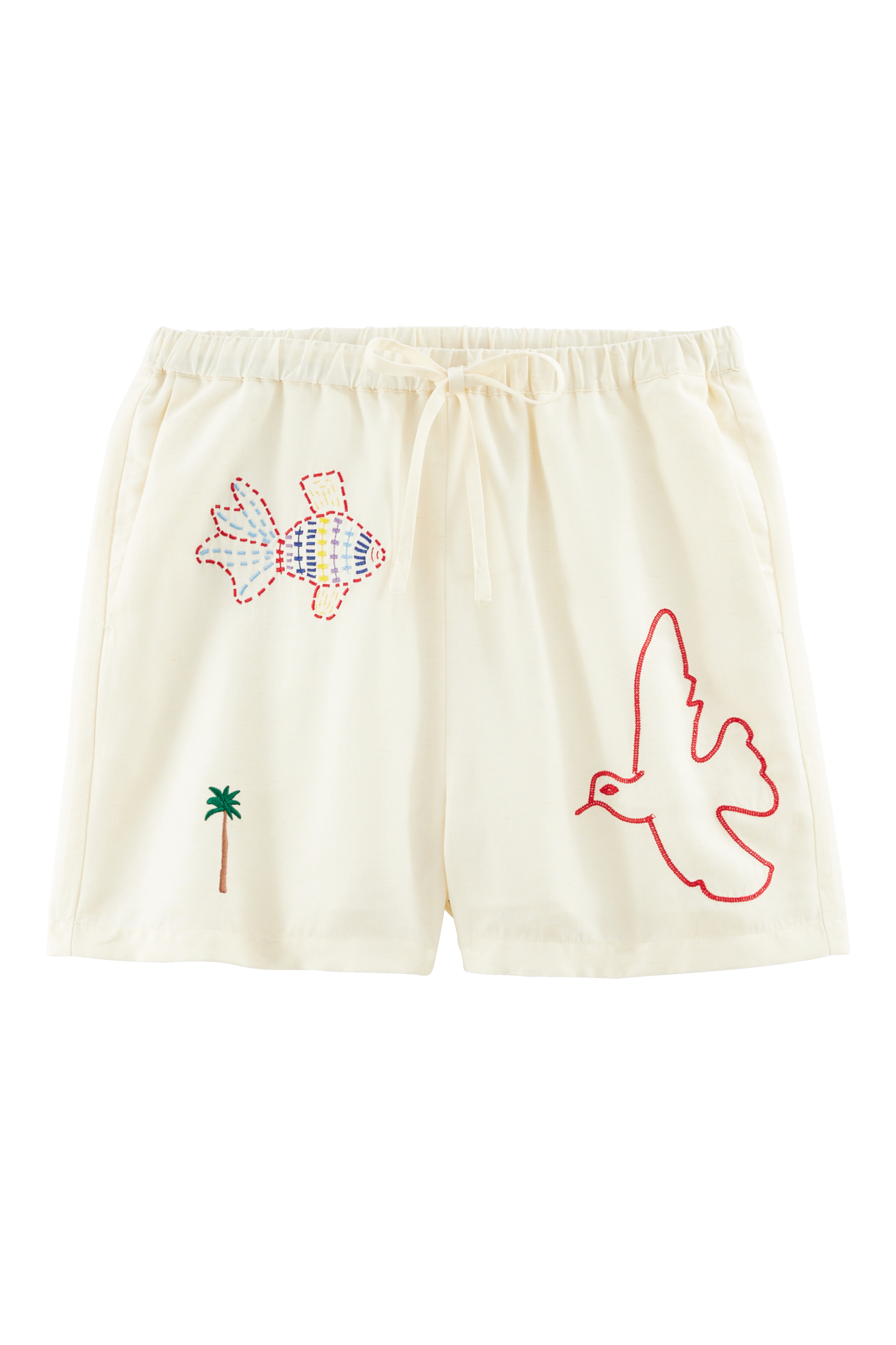 Shorts Lisa white ivory and embroidery multicolores
