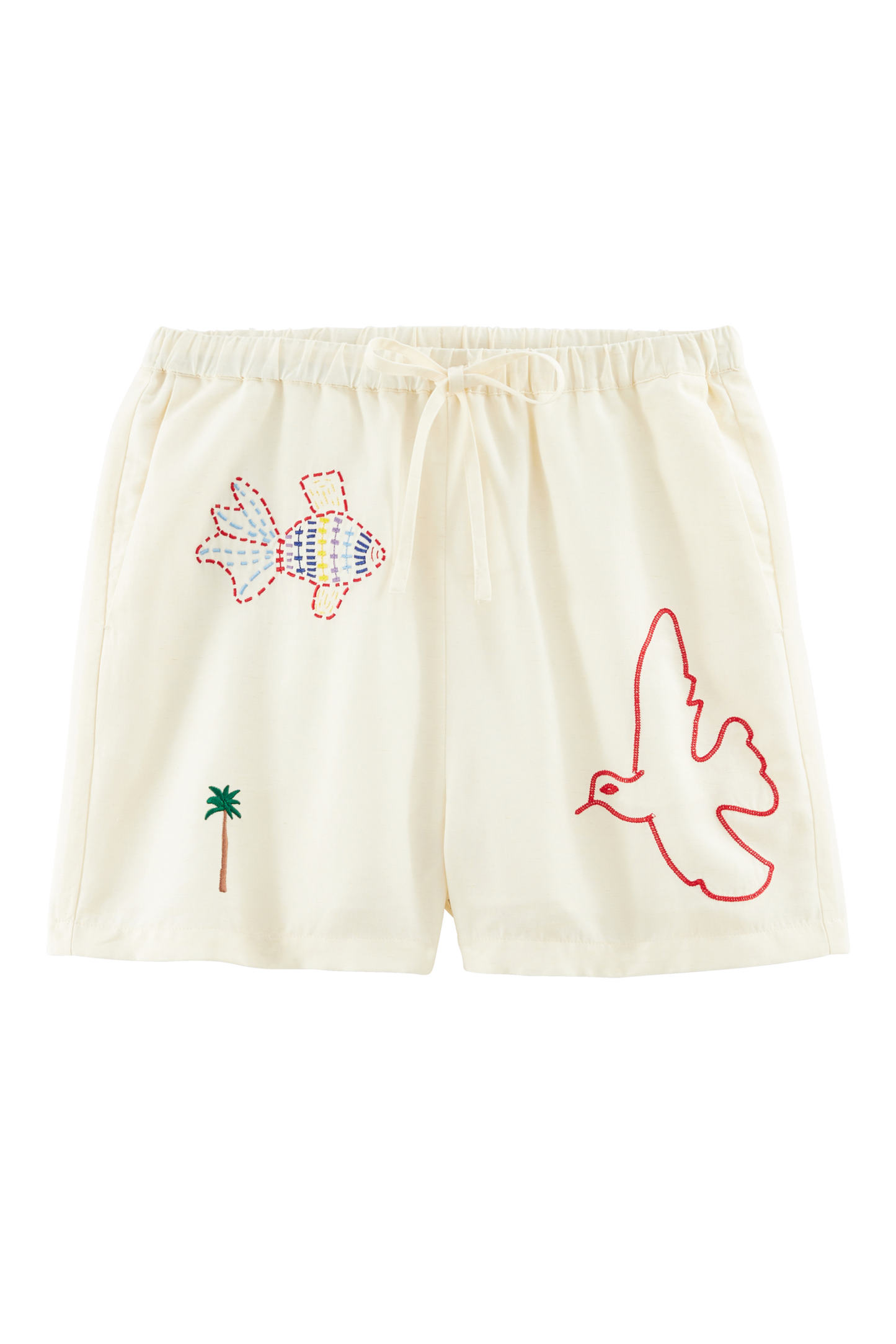 Short Lisa blanc ivoire et broderies multicolores