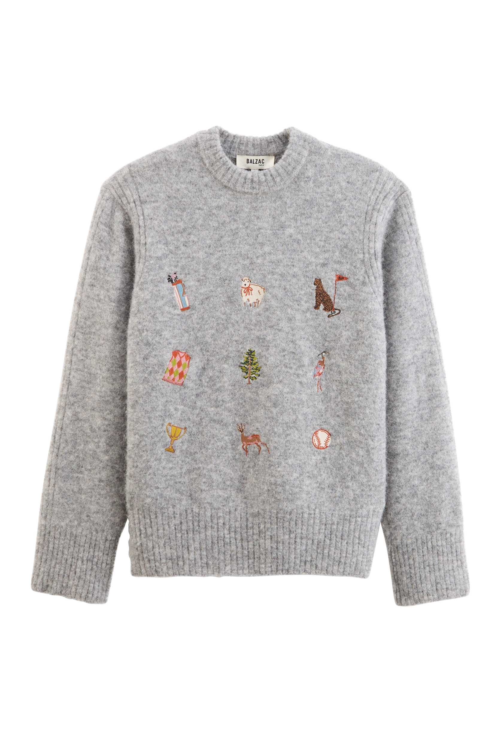 Maglione Prune grigio mélange e ricami ivy