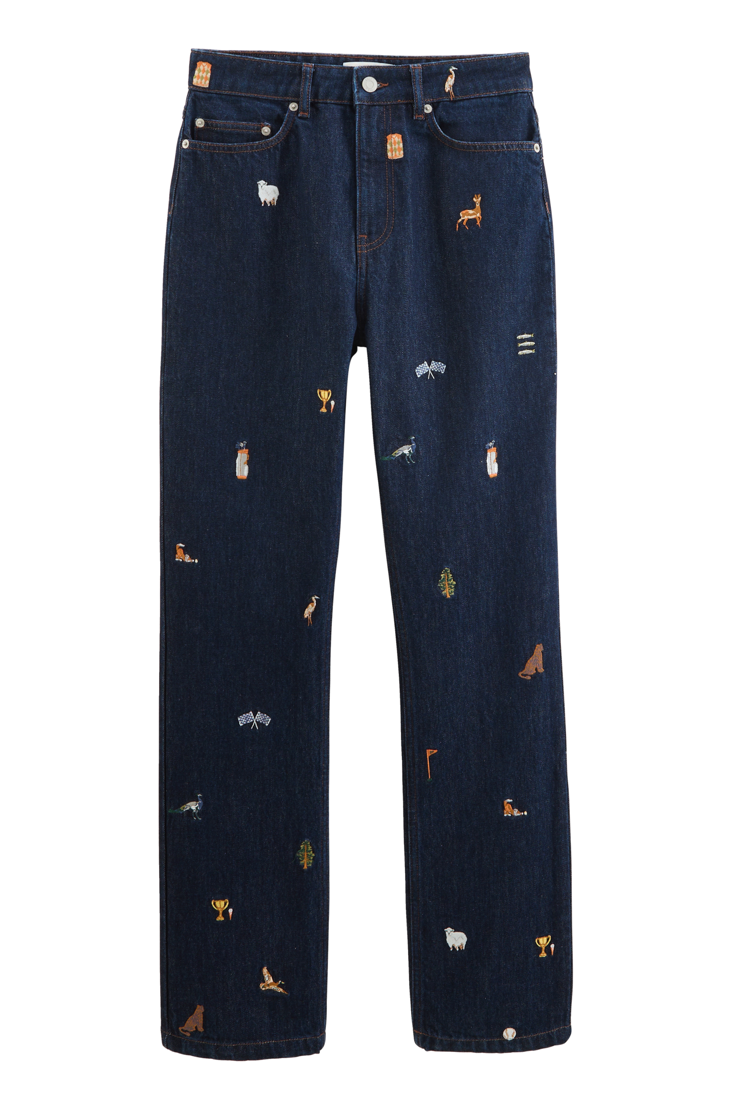 Blue raw denim jeans and ivy embroidery