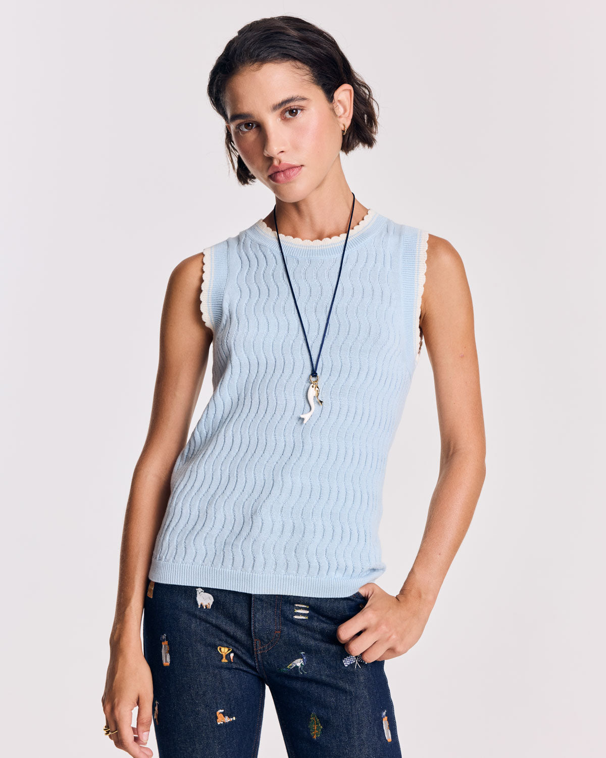 Top Kahny bleu ciel et blanc