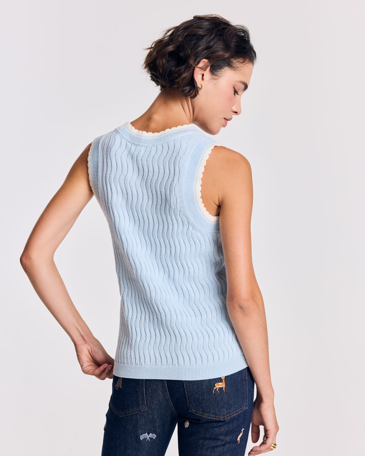 Top Kahny bleu ciel et blanc