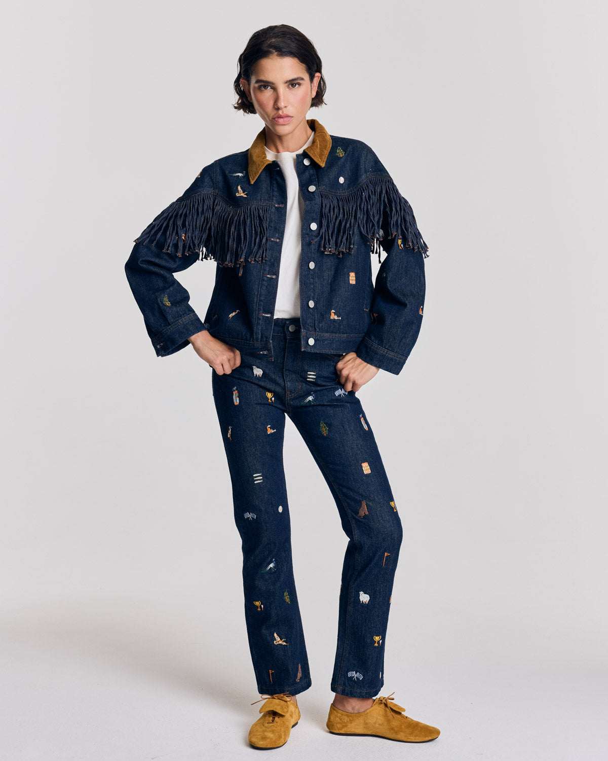 Veste Holly bleu brut et broderies ivy