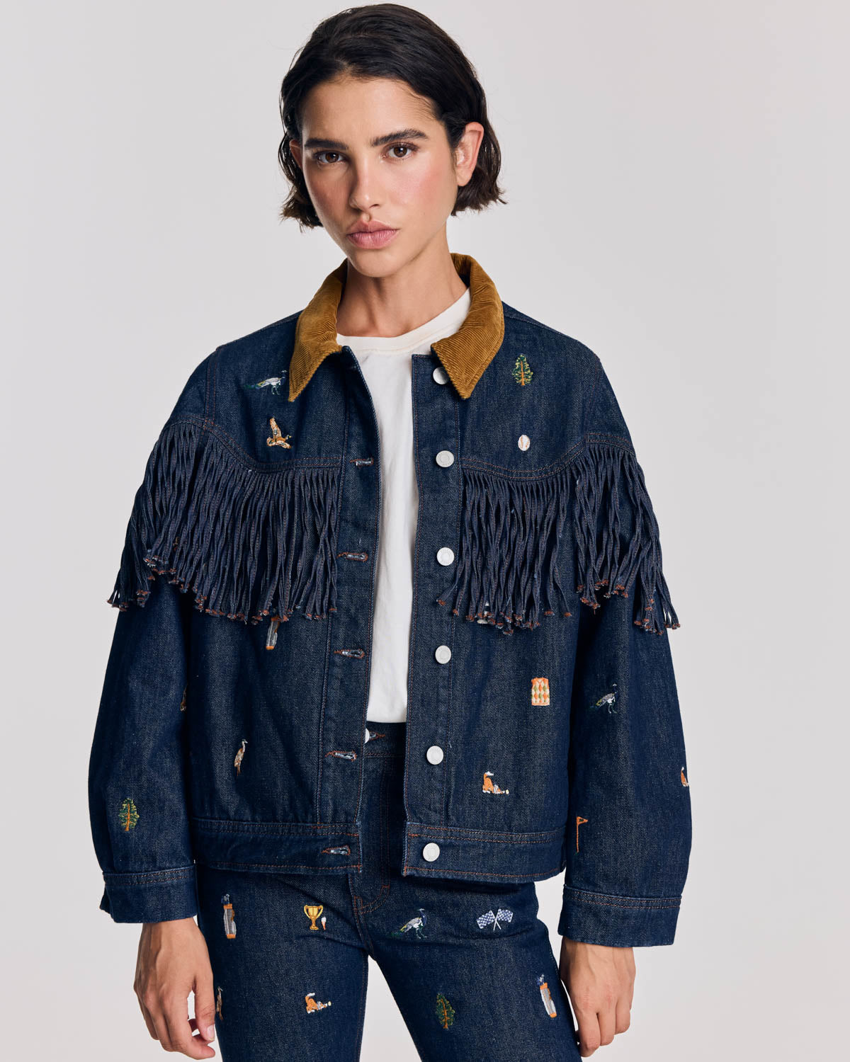 Veste Holly bleu brut et broderies ivy