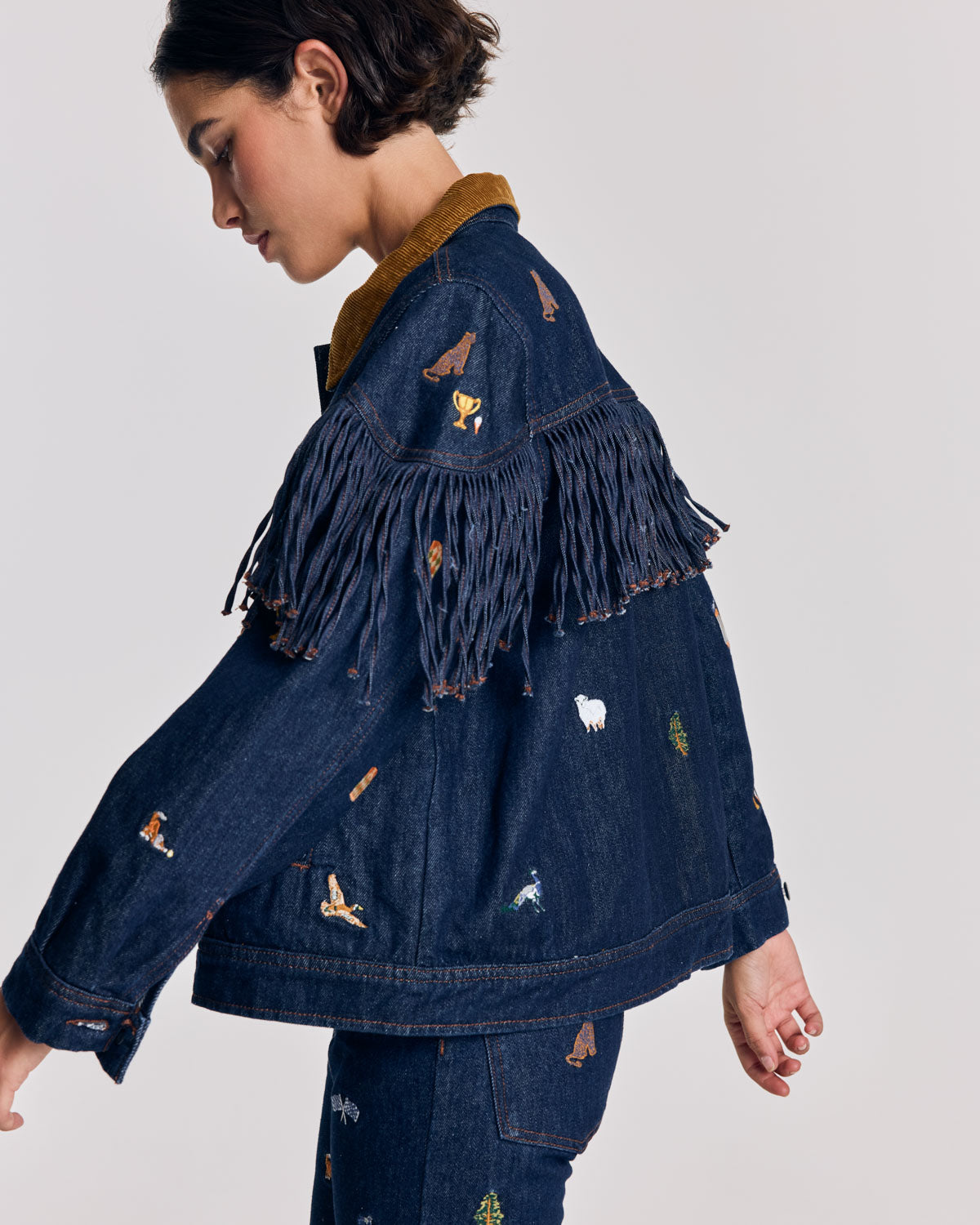 Veste Holly bleu brut et broderies ivy