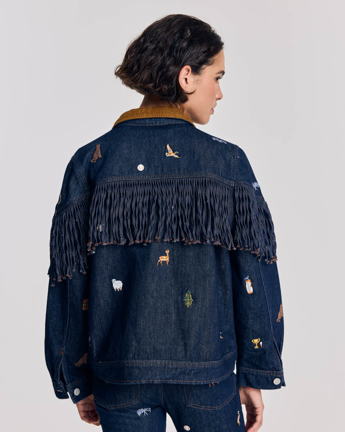 Veste Holly bleu brut et broderies ivy