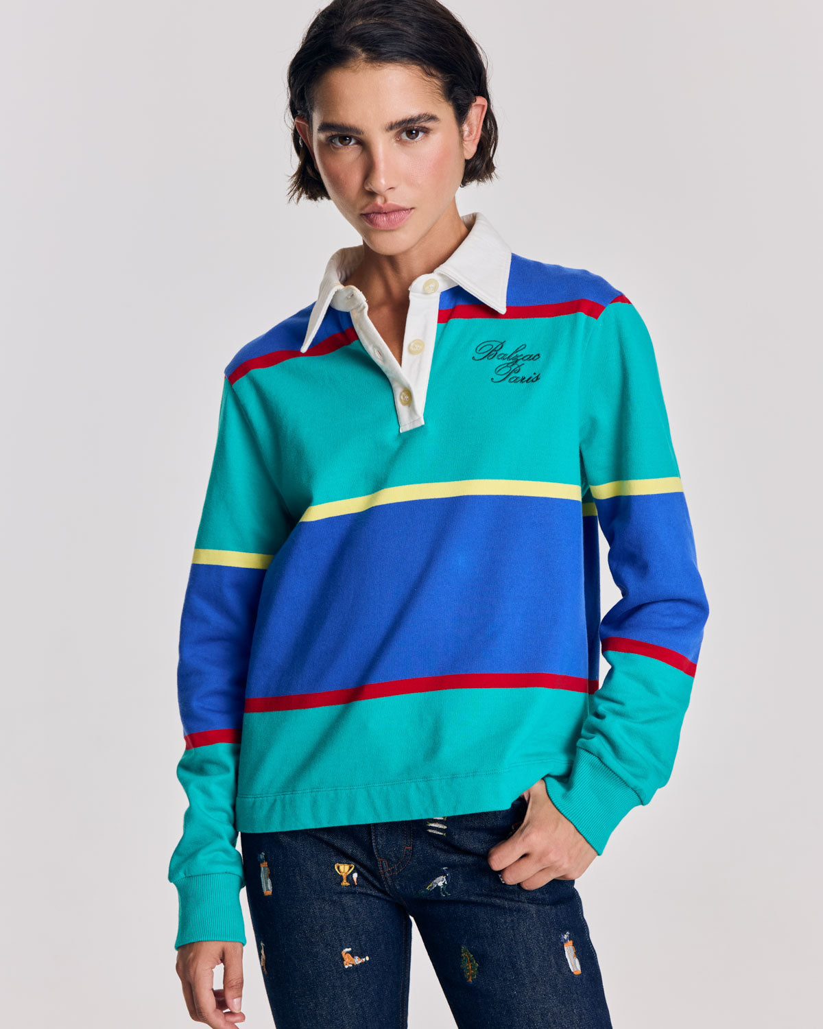 Sweat-shirt Charles rayures bleu et vert