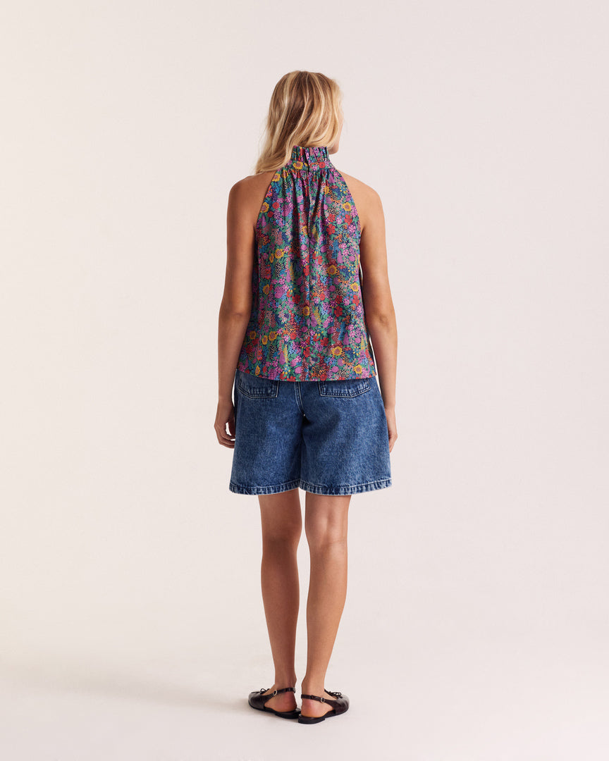 Top Léonora in fabric Liberty purple, pink and yellow