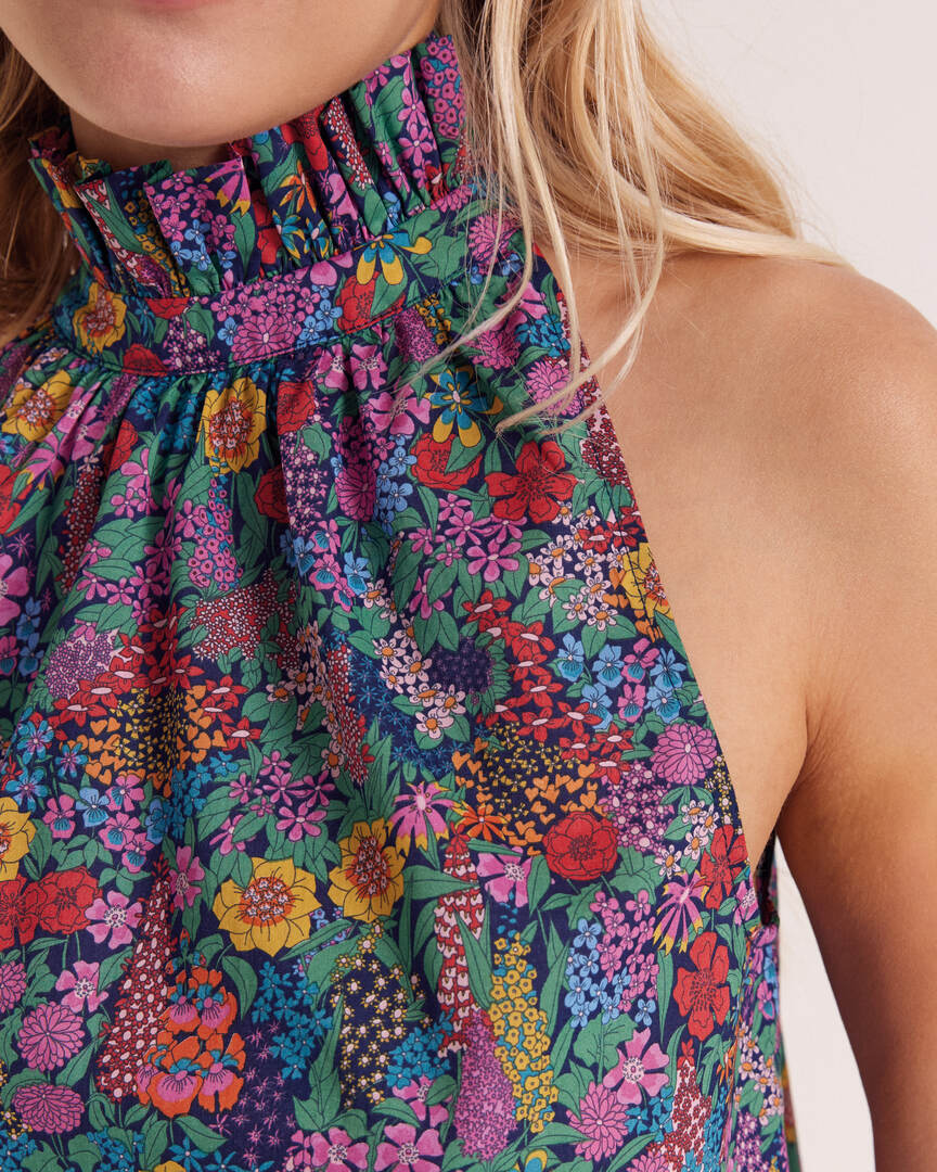 Top Léonora in fabric Liberty purple, pink and yellow