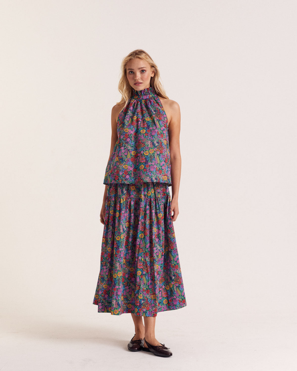 Top Léonora in fabric Liberty purple, pink and yellow