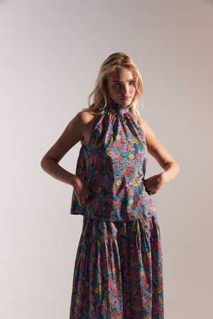 Jupe Solina en tissu Liberty violet, rose et jaune
