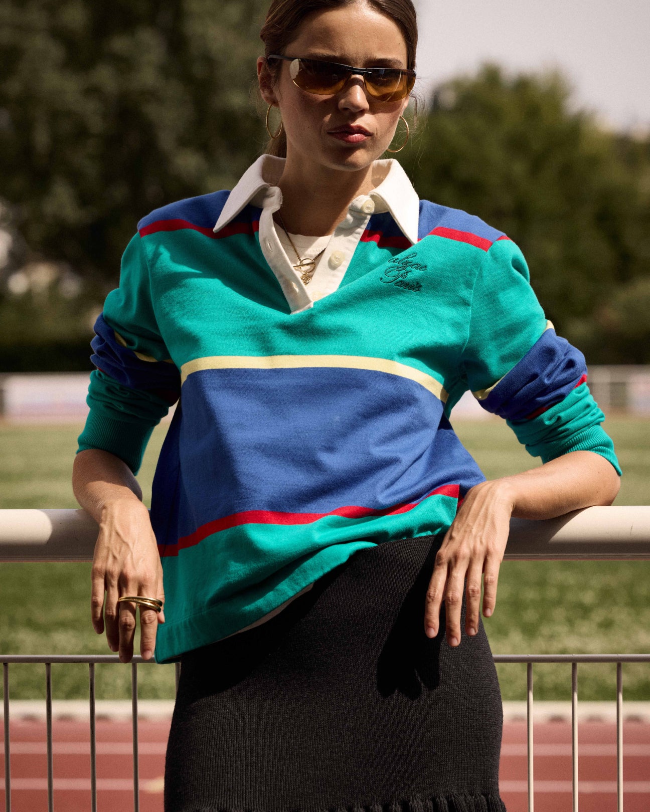 Sweat-shirt Charles rayures bleu et vert