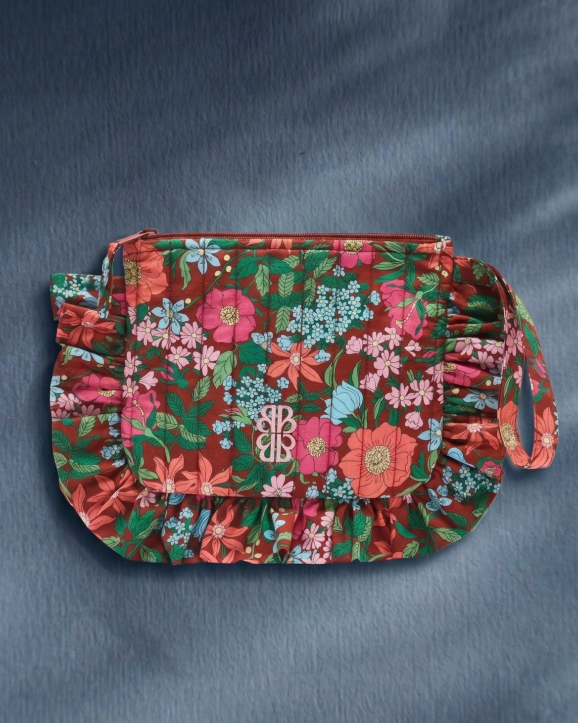 Carline pouch with pink and burgundy Liberty print