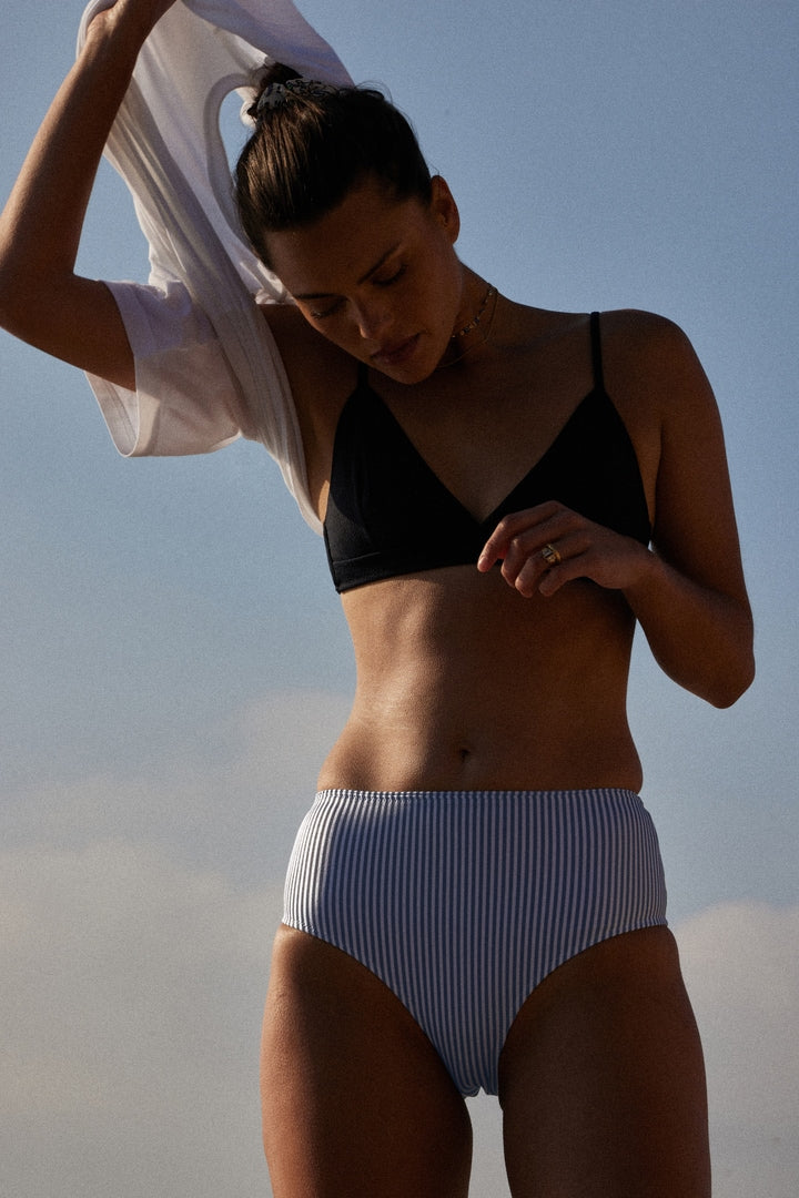 Patchouli bikini bottom with sky blue stripes