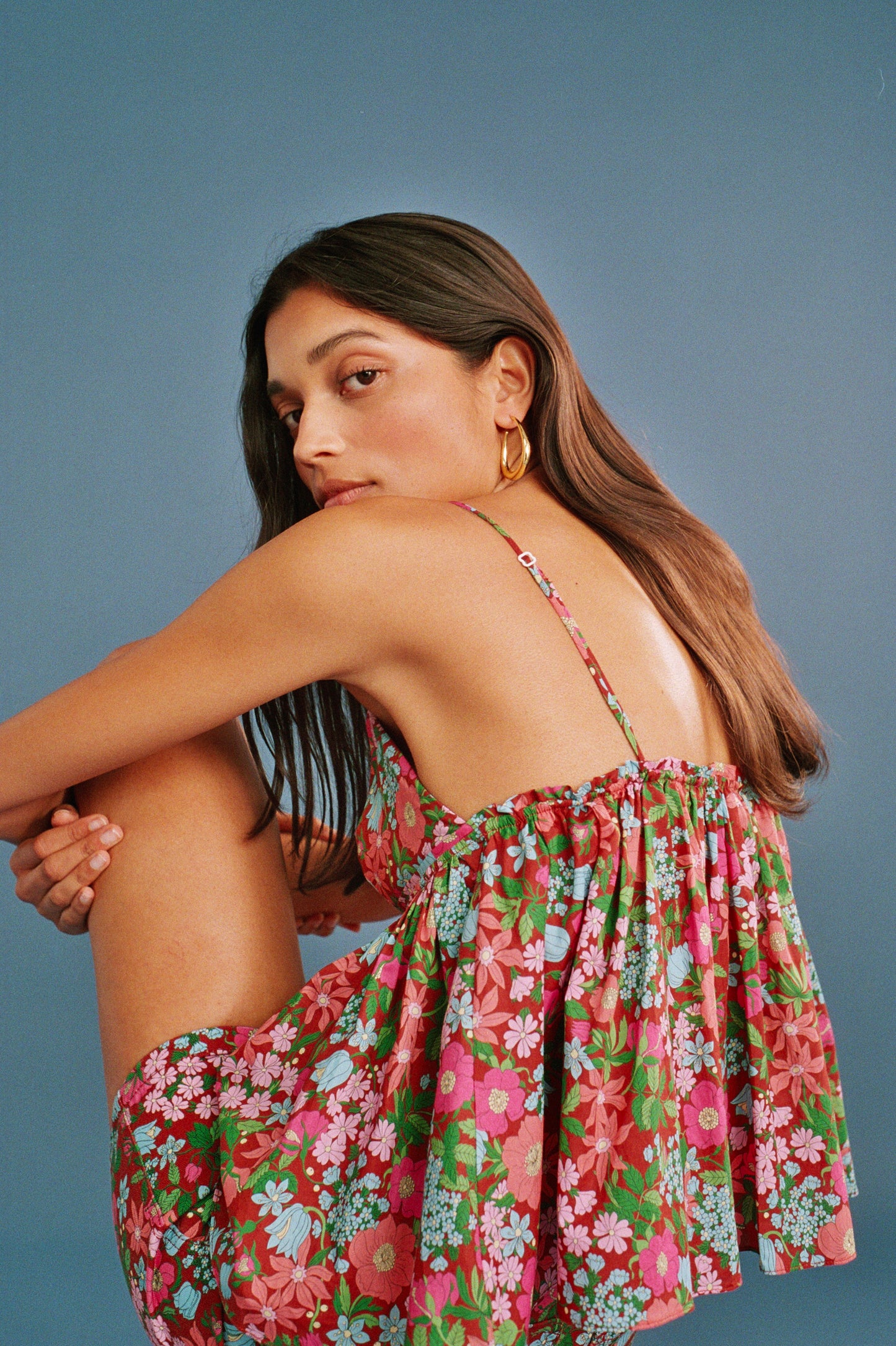 Calia top with pink and burgundy Liberty print