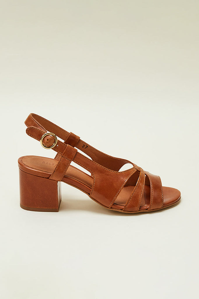 Open leather sandals 6 cm heel camel Gaelle - Balzac Paris