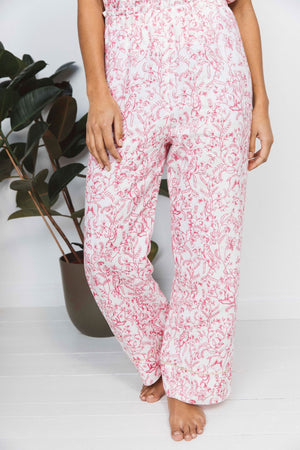 Onirique trousers in toile de Jouy print linen