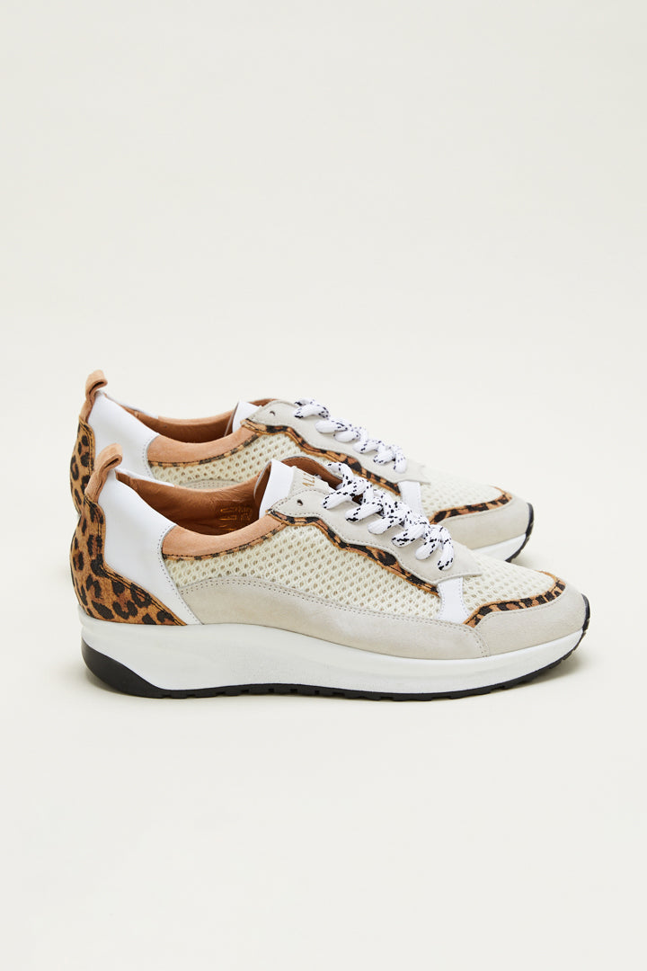 Maximilien ecru and leopard sneakers