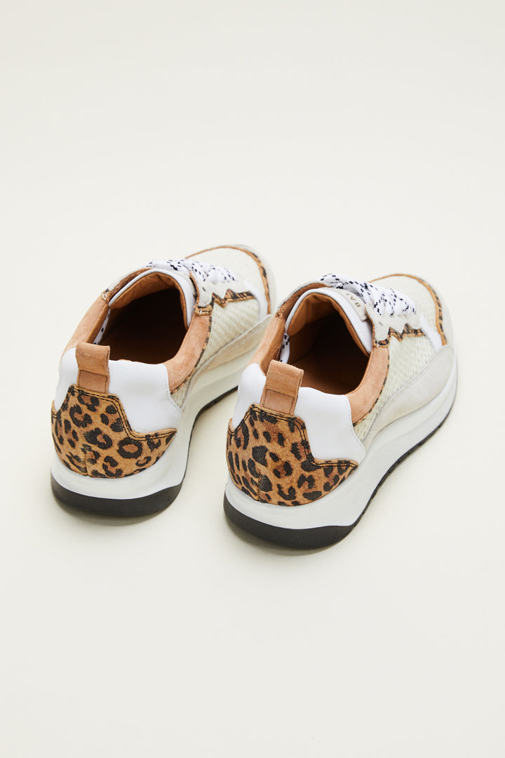 Maximilien ecru and leopard sneakers