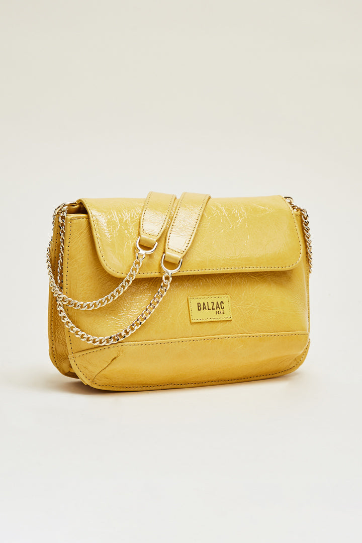 Yellow crumpled patent Poetry bag
